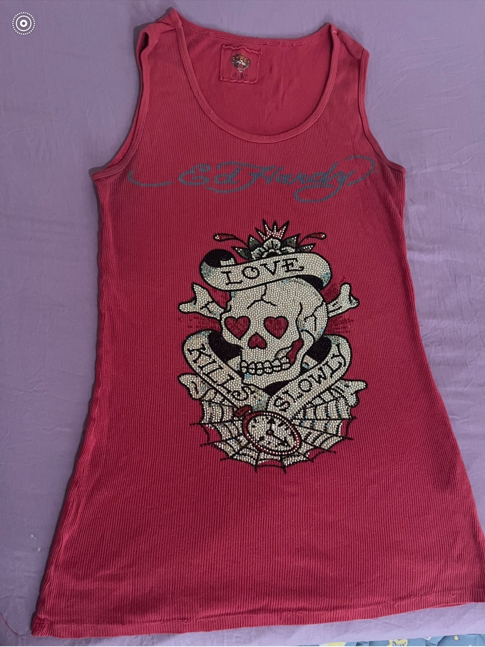 Ed Hardy Hot Pink Rhinestone Skull Tank Top